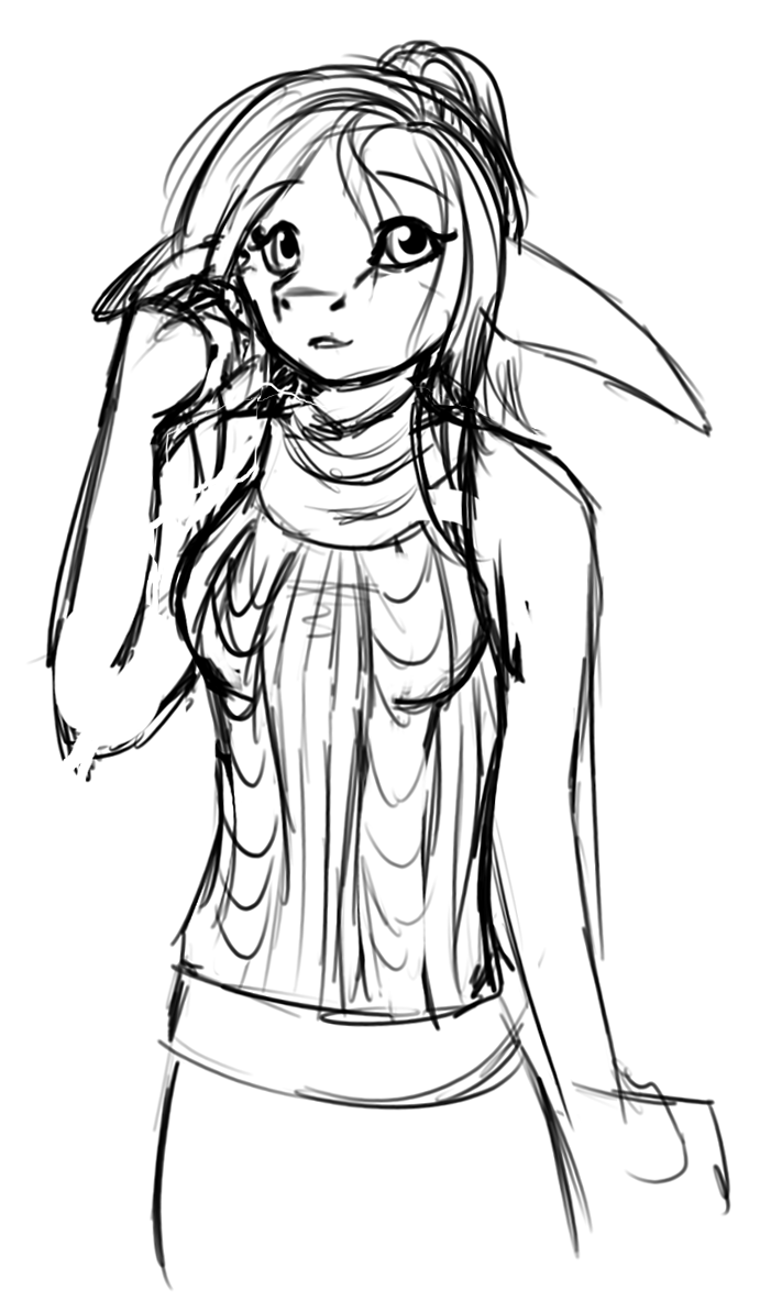 A messy sketch of Jetta because I wanted to fit her in a cute sleeveless turtleneck.