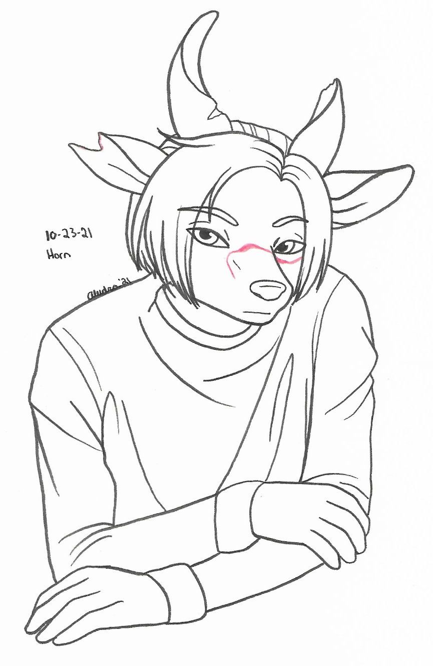 OC-tober art of Jinsuke, with the prompt Horn. A prominent feature of Jin is his one broken horn, and I hadn't drawn him before so he got a slot in for the challenge.
