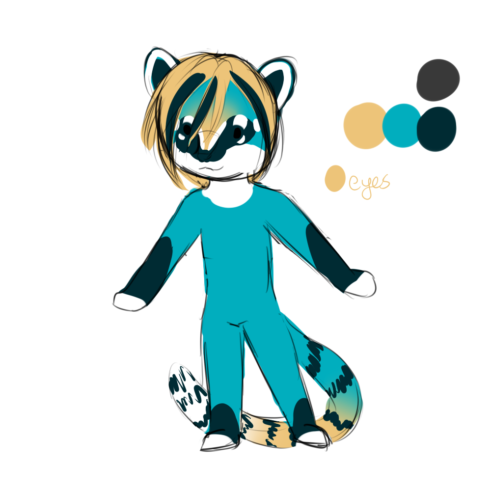 Scribble concept art for Julian with his mostly teal color.