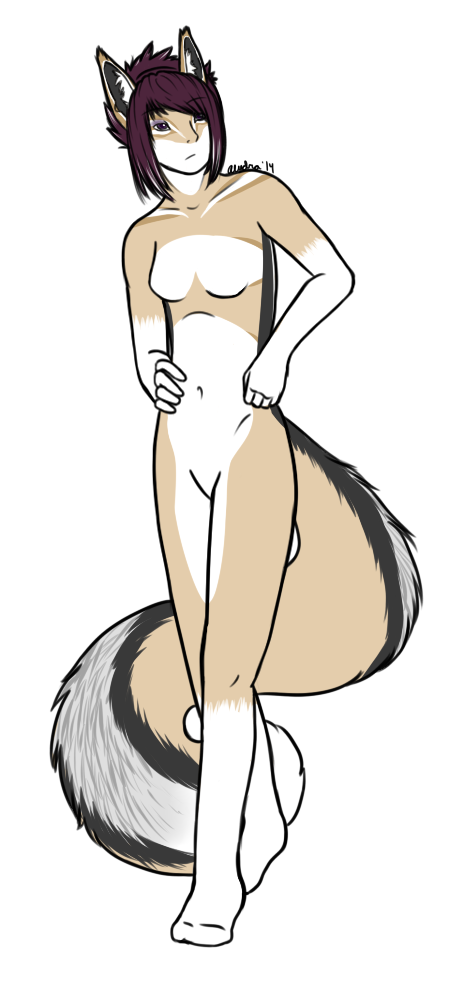 Content Warning: Non-sexual Nudity. Kite and her first concept with her chipmunk jackal markings.