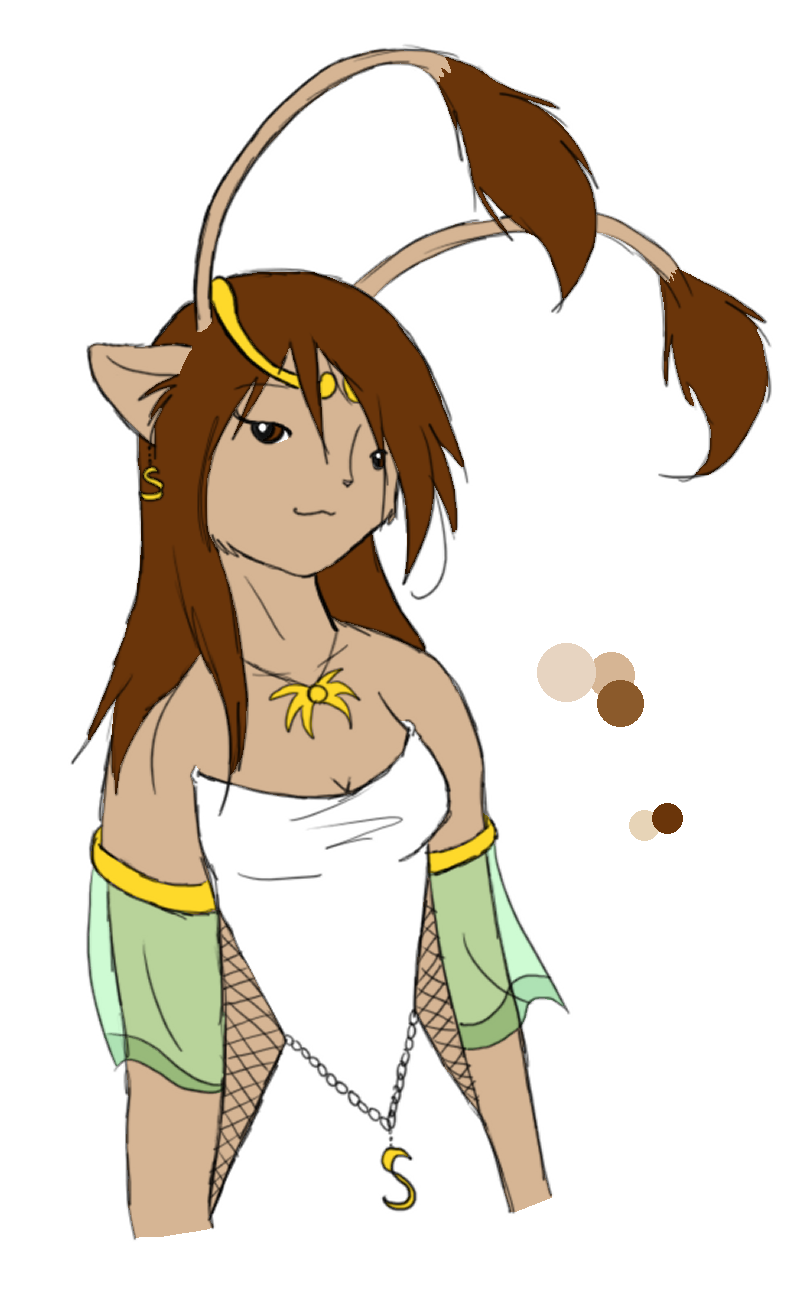 Early concept art for Kitty's anthro design. Still very reminiscent of her original design. Long brown hair became a staple from then on.