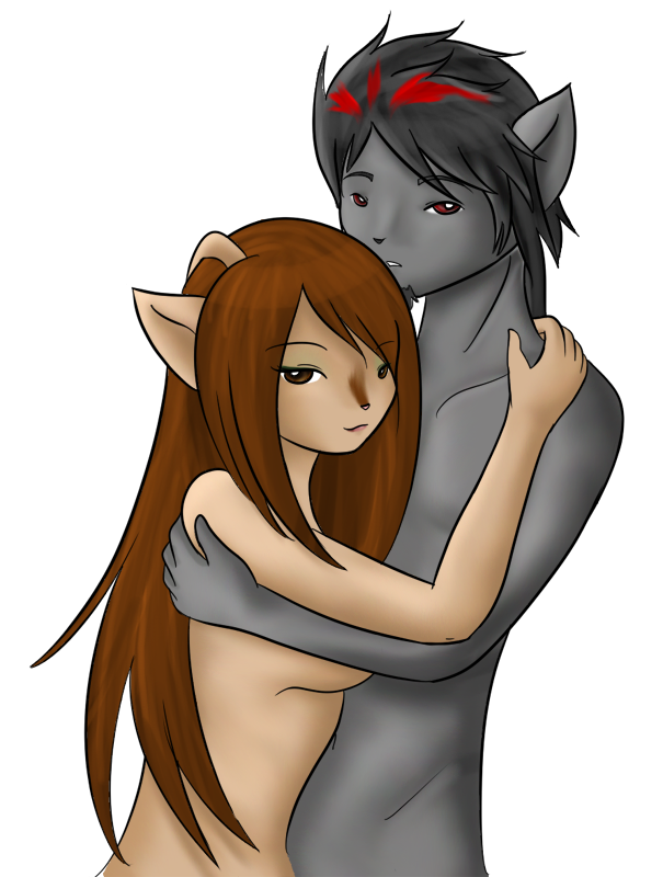 Content Warning: Sexually Suggestive. Kitty and one of her many exes, with her holding him in a possessive hug.