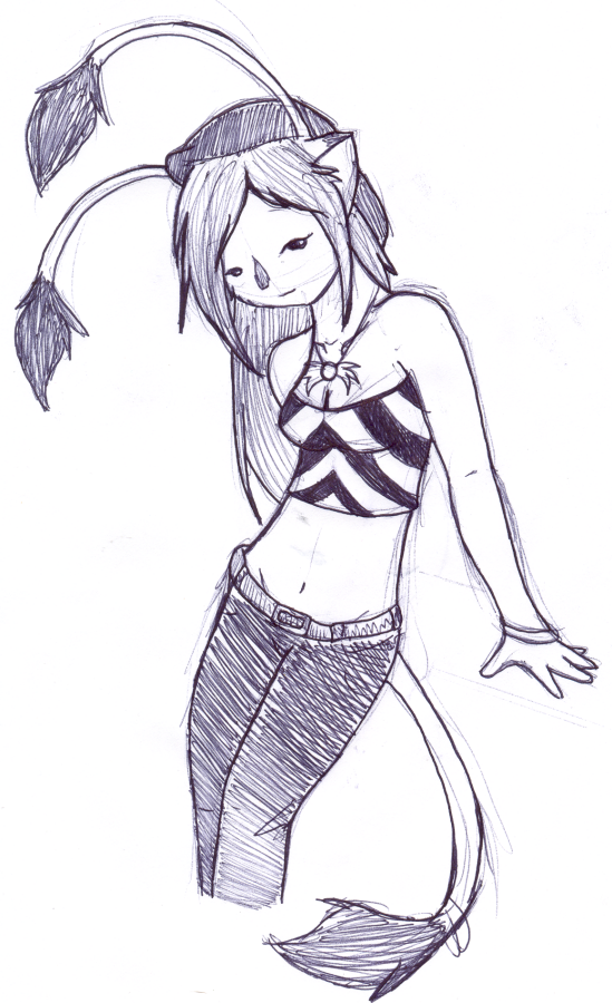 Another ballpoint pen doodle, with Kitty in a midriff. For some reason I kept trying her outfits with a beret.