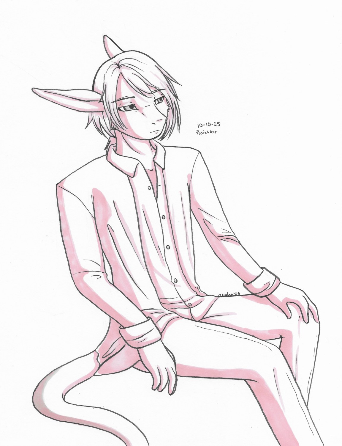 OC-tober art of Knives, with the prompt Professor. While he's not a professor, he's the closest I have at the time of drawing this to one. Scientist = Professor? Close enough. It's difficult to come up with a design for him that I'm satisfied with, but I still tried.