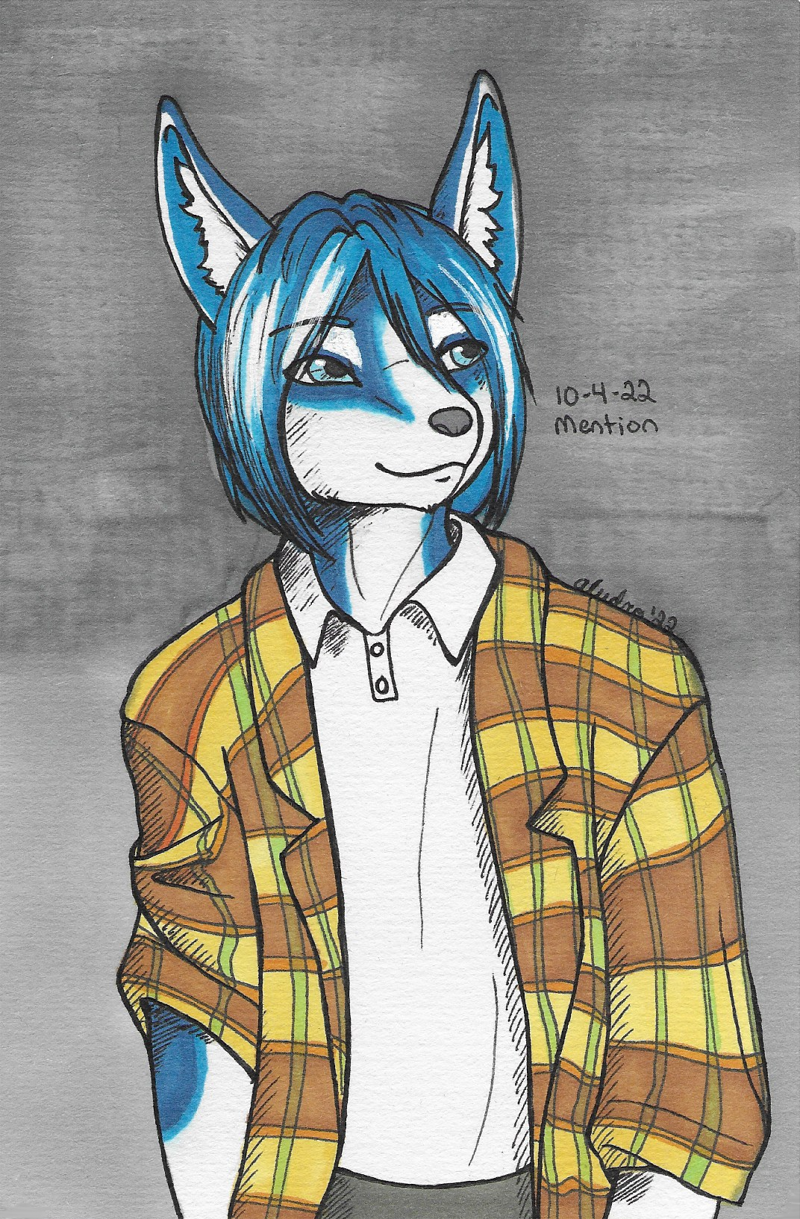 OC-tober art of Kodiak, with the prompt Mention. The prompt made me think of folks who talk, which lead me to Kodiak who isn't much of a talker.