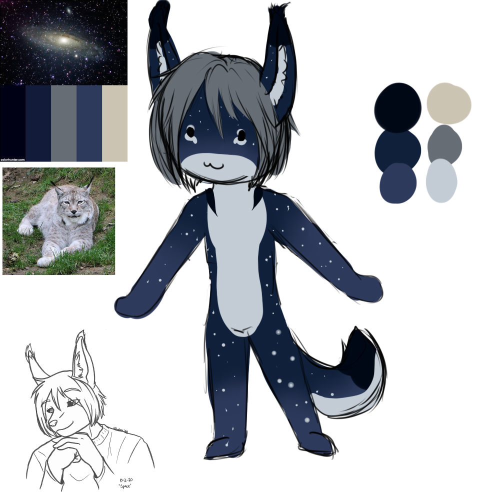 After the OC-tober drawing, I decided I really needed to get this guy a design down. So I broke out the good ol scribbly concept model and got to work with starry themed markings.