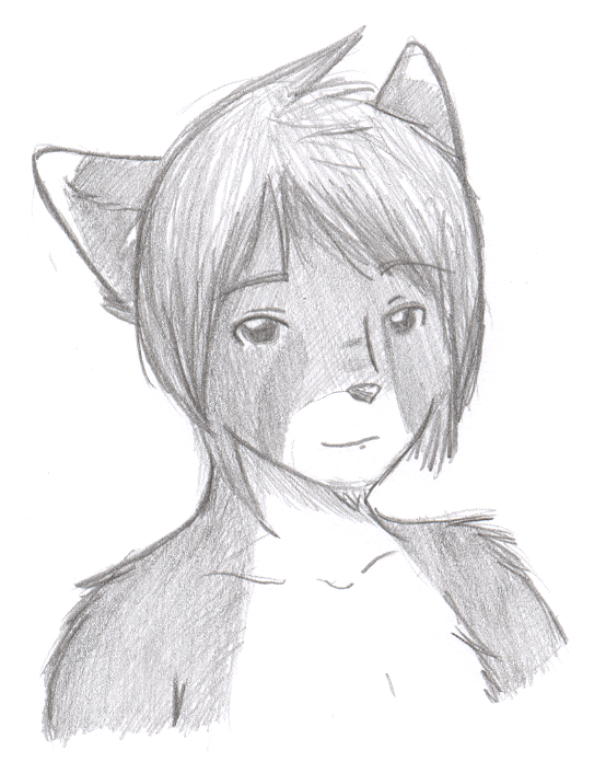 A pencil sketch of Kou with a soft expression.