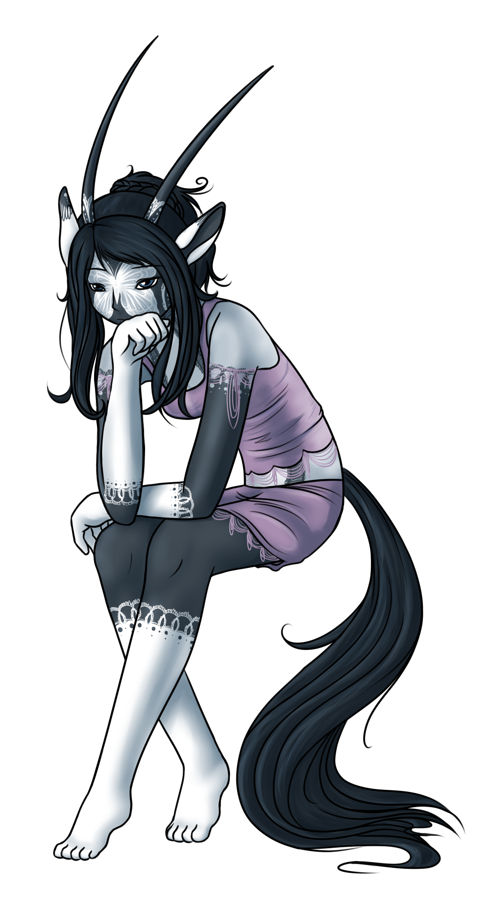 My first concept of Lith, where I went overboard with the lace designs. I really wanted to give future me a hard time with trying to redraw her.