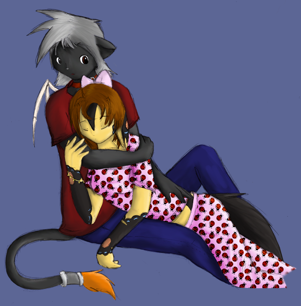 Mai with her first ex during a little cuddle moment. I got to make a brush specifically for her ladybug patterend pajamas.