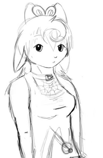 A sketch of Mai with a spiderweb keyhole top.