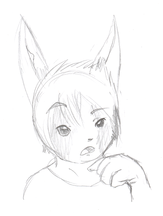 A chibi sketch of Midas, very confused.