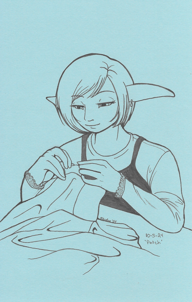 OC-tober art of Misty, with the prompt Patch. Misty works with clothing, and I'm sure she patches things up from time to time.