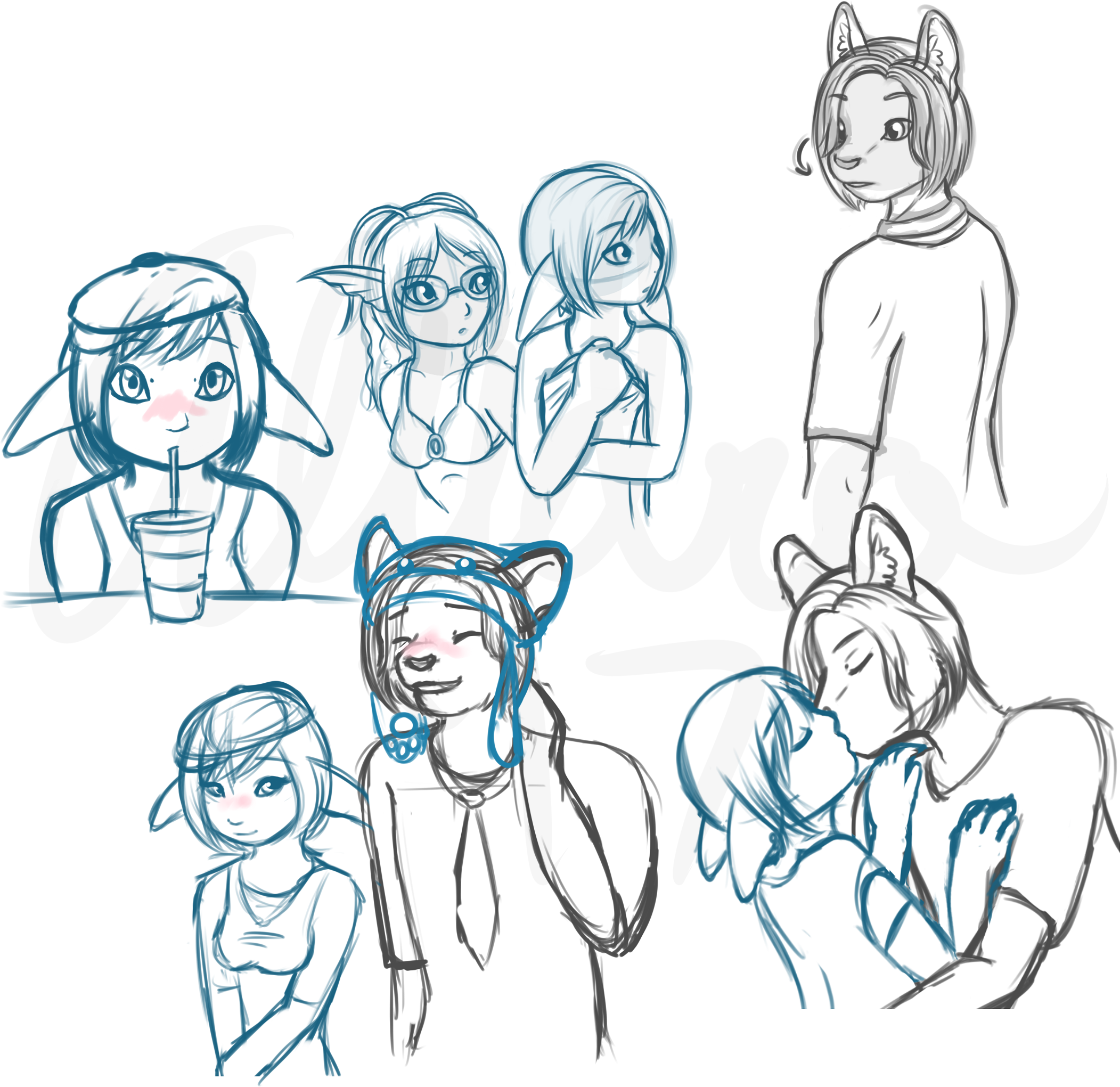 A series of sketches for Misty and Orion's first encounter at a convention.