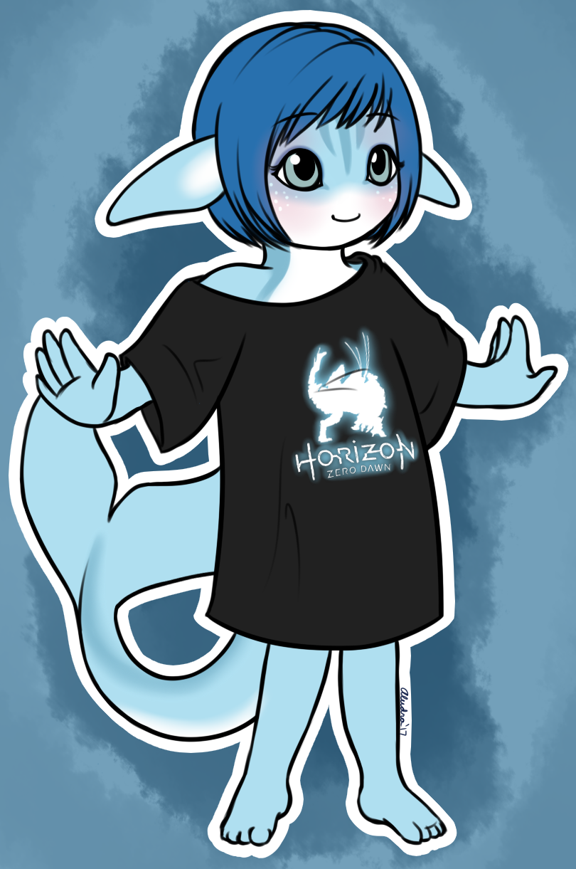 A chibi Misty in one of Orion's shirts, which is more like a dress on her.
