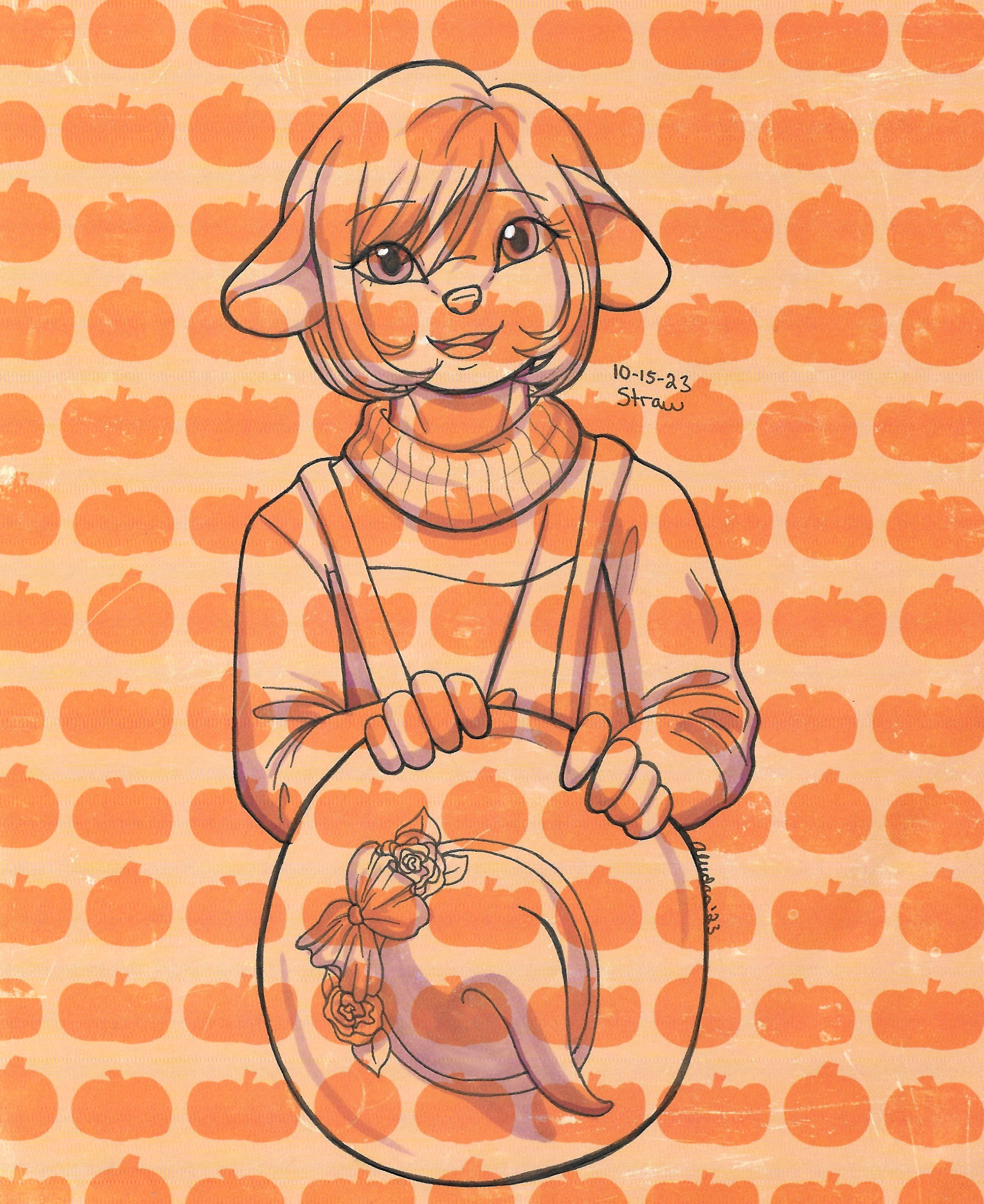OC-tober art of Neco, with the prompt Straw. Though her whole theme is witchy, she is actually inspired by scarecrows.