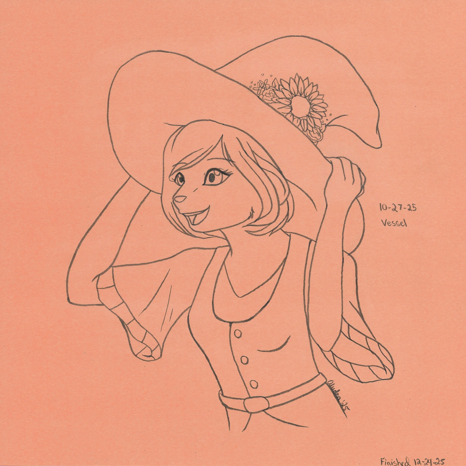 OC-tober art of Neco, with the prompt Vessel. Since she's supposed to carry around a lantern with her soul in it, I thought she'd fit this prompt. Had a lot of fun making her hat and sleeves look like they're being windblown.