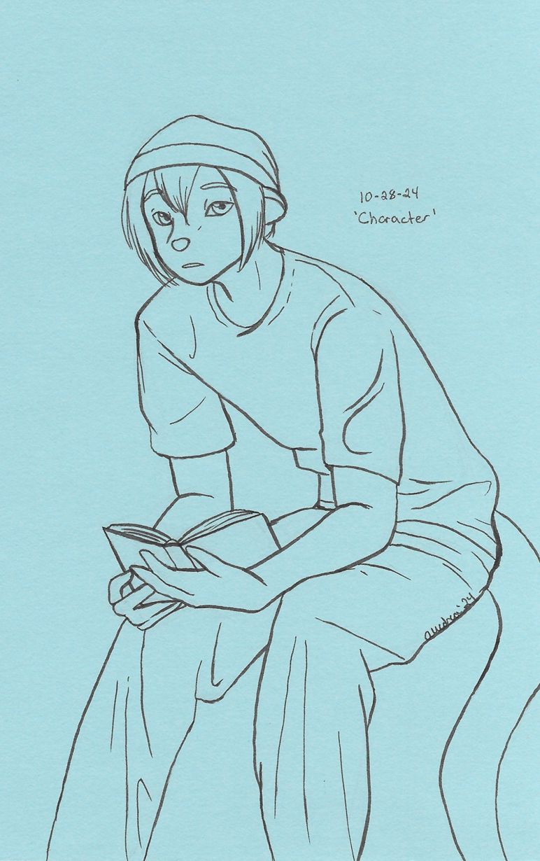 OC-tober art of Neil, with the prompt Character. He's a made up character, hence me choosing him for the prompt. Here he is trying to get into a book to impress Jetta.