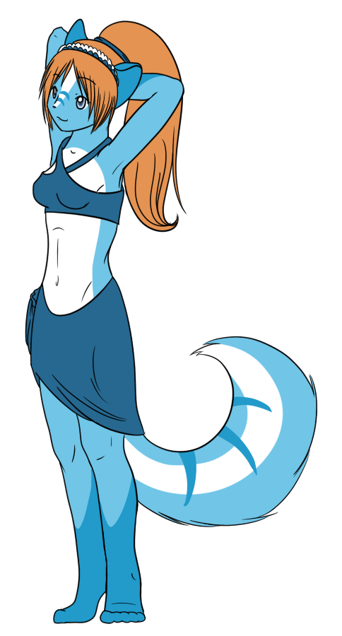 My first drawing of Niu, which I was proud of because her hair contrasted so well with her body coloration. That and she had a simple design compared to most of my other characters at the time.