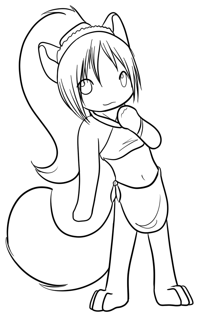 A chibi outline of Niu, with the awkward lean I gave to so many characters at the time.