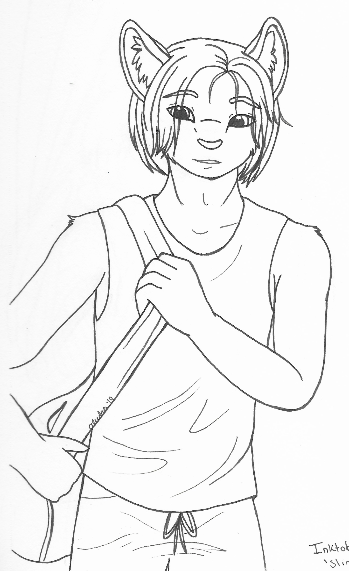 OC-tober art of Orion, with the prompt Sling. Orion getting ready to go work out, slinging a bag over his shoulder.