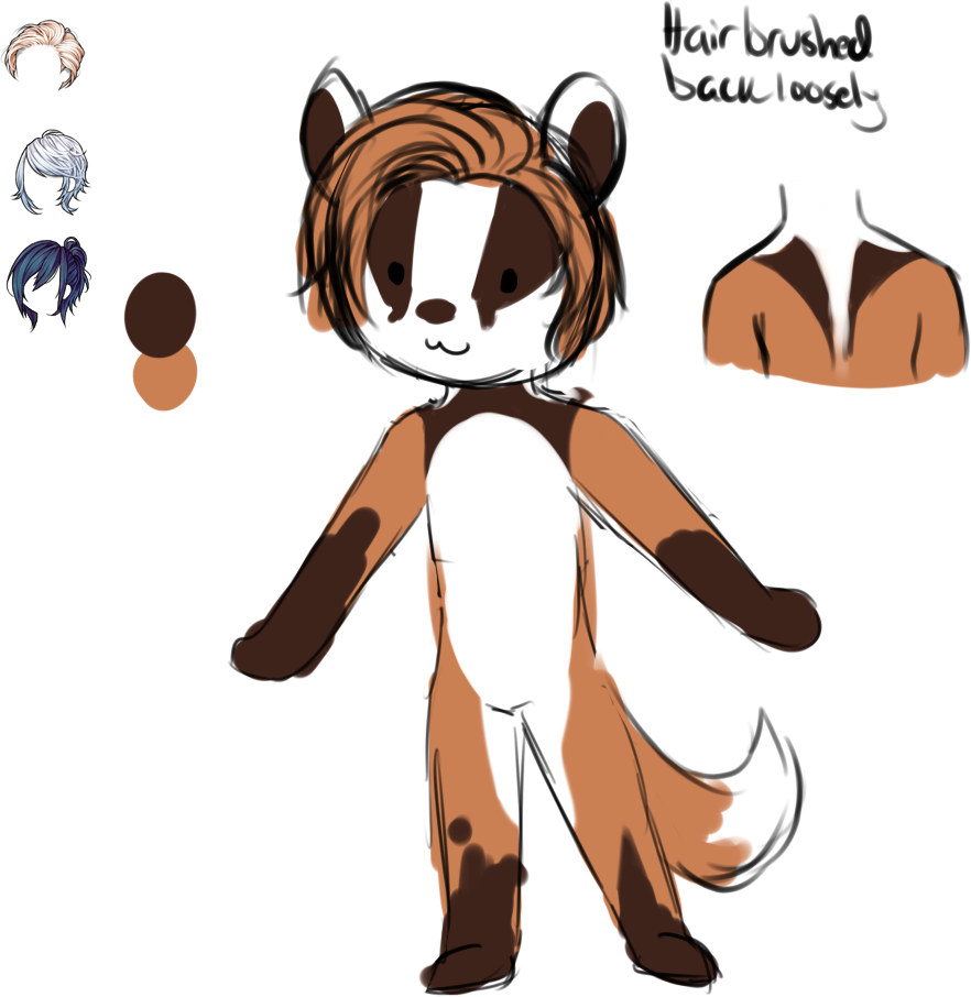 A scribbly concept for Owen, mostly to figure out his hair style, and how to mix a badger and a fox's markings.