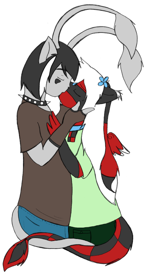 Pique and her first ex sharing a kiss. I always thought it was cute that their tails intertwined.