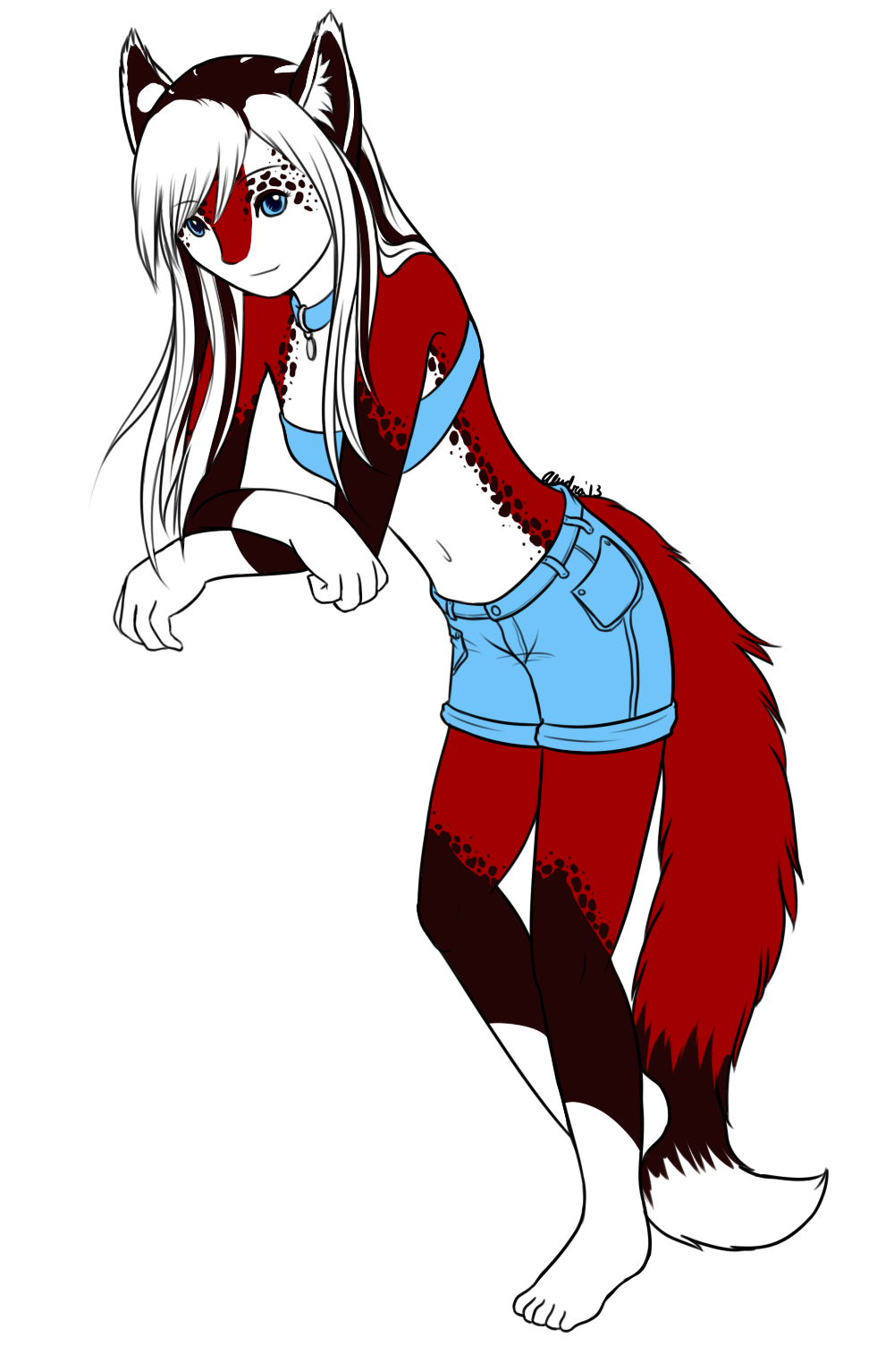 Pique in an overhauled anthro design. She kept her red coloring, her long white hair, but got a much needed update.