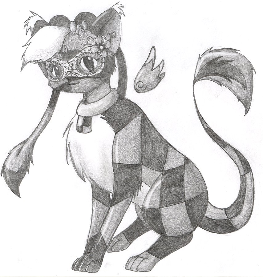 Old art of Pique, with some pencil shading and a masquerade mask.