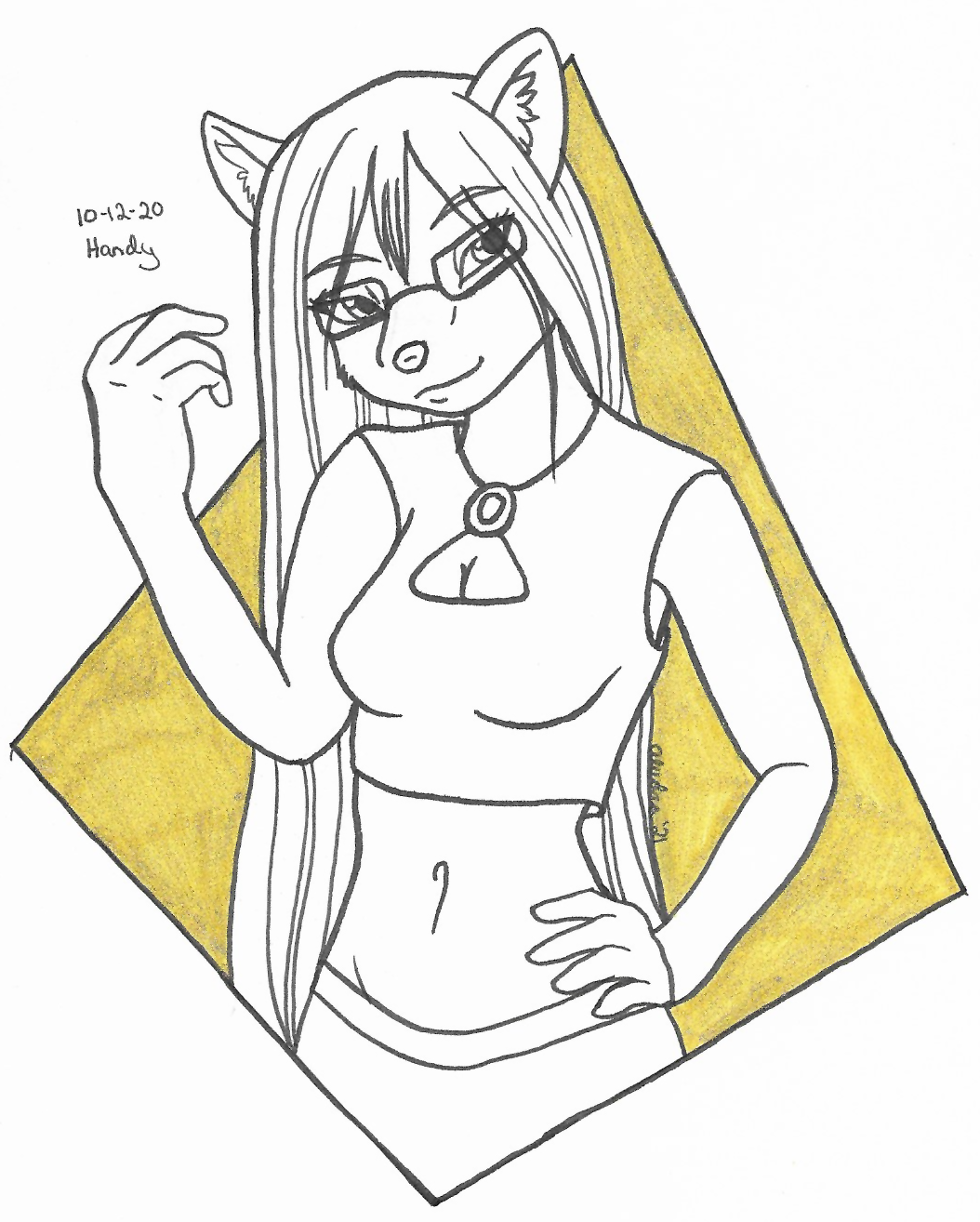 OC-tober art of Quill, with the prompt Handy. Quill is good with her hands, skilled at repairing damage done in the mortal realm.