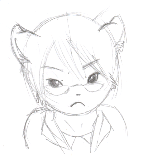 A very grumpy chibi Reid with airplane ears.