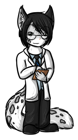 A chibi Reid finally showing off his big fluffy snow leopard tail.
