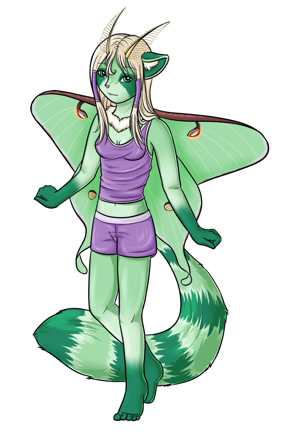 Remix's first design, back when I wanted to base her on dreams, hence the luna moth wings and pajamas.
