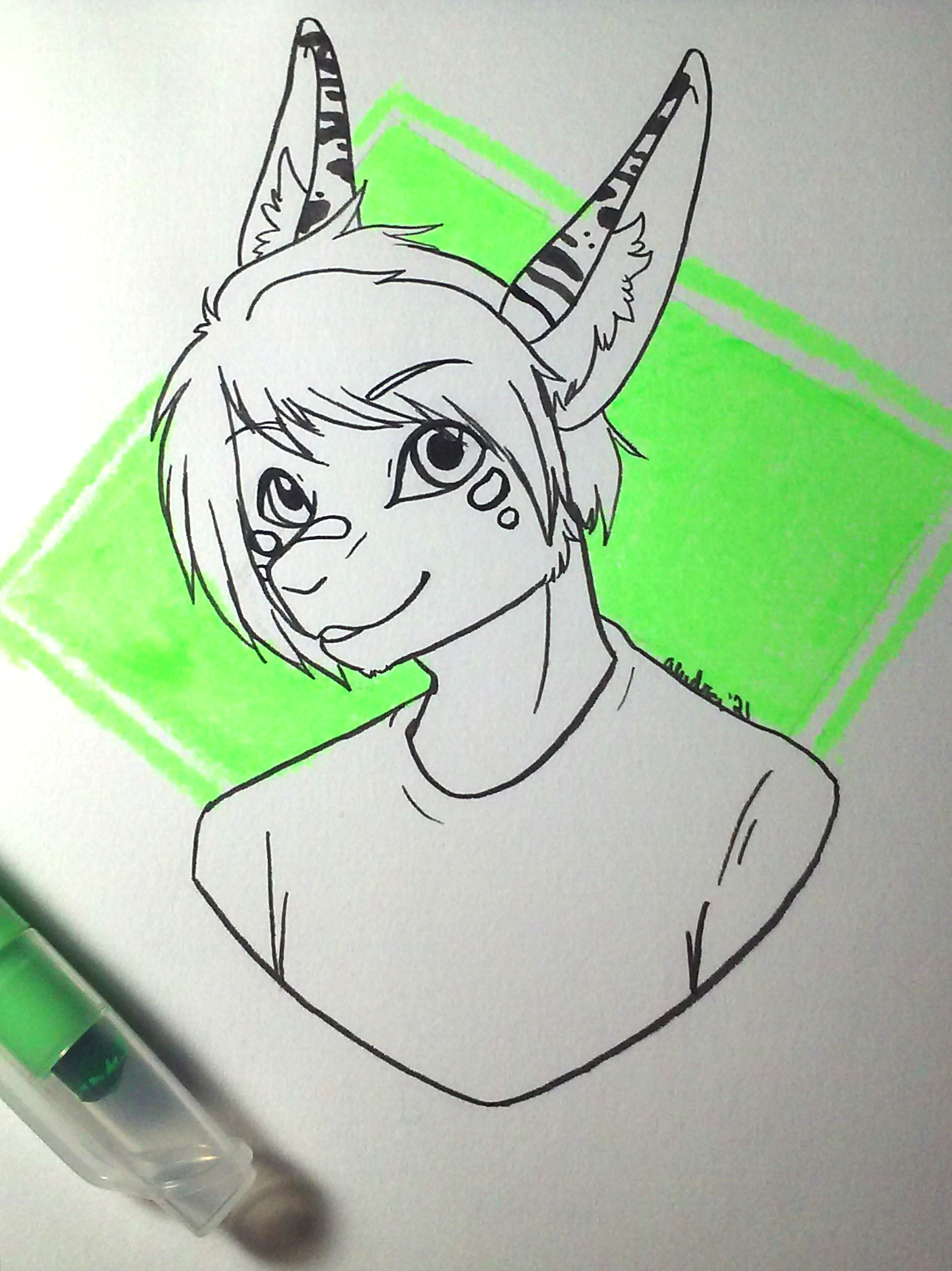 Quick sketch of Retro to test out some fancy gel highlighters.