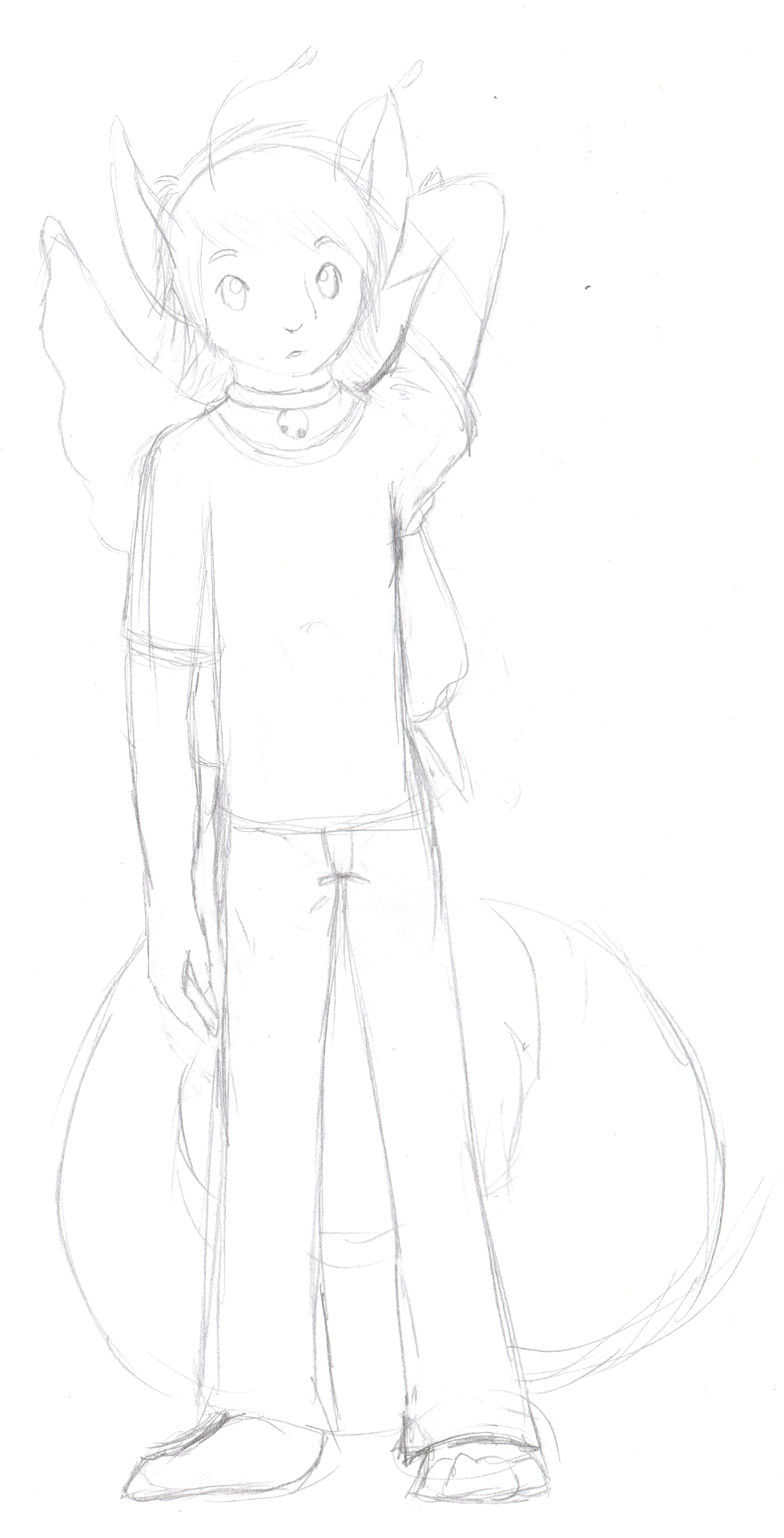 First ever sketch of Retro, when I was testing his more fairy-like design. The wings did not last long, but the sunset moth inspiration stayed.