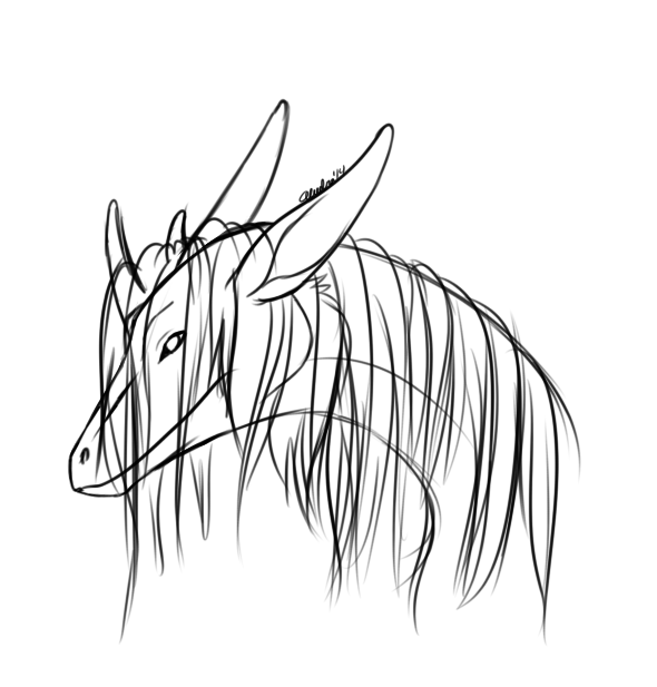 Attempting to draw a sleek dragon version of Rift with a whole lot of hair.