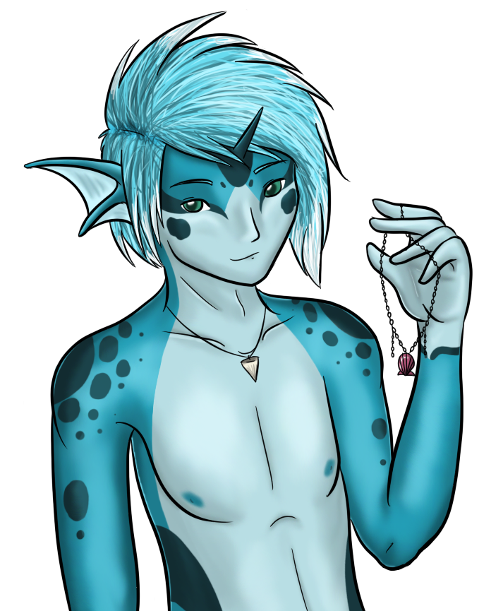 My first art of Rino, a dolphin with poison dart frog inspired markings. At the time I had him making jewelry at a little seaside shop. He's evolved much since then.