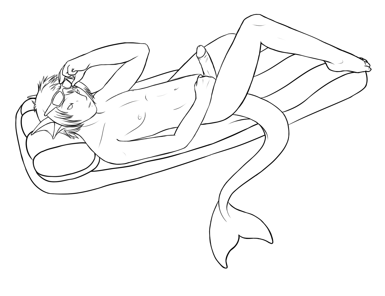 Content Warning: Sexually Explicit. I had the idea to use a bunch of my guys in a sexy calendar photoshoot. Rino was meant to be a summer month, relaxing in the water on a pool float.