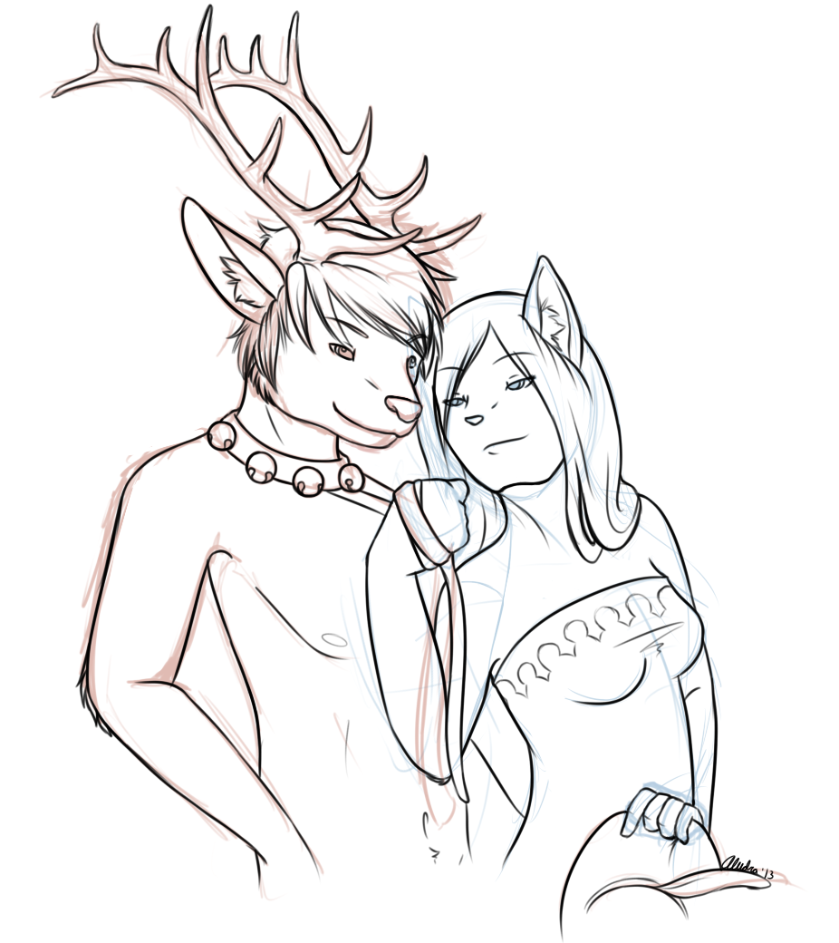 Risque and one of her many exes, in a Christmas themed image with her as Santa leading along her reindeer.