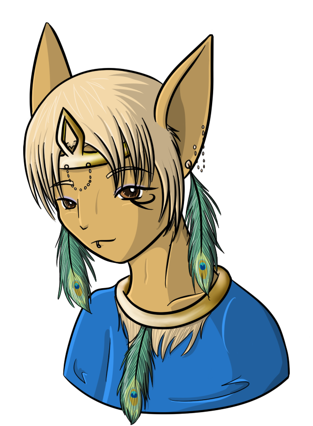 My first art of Rook as a desert kyrii from Neopets. For some reason he had an affinity for peacock feathers.