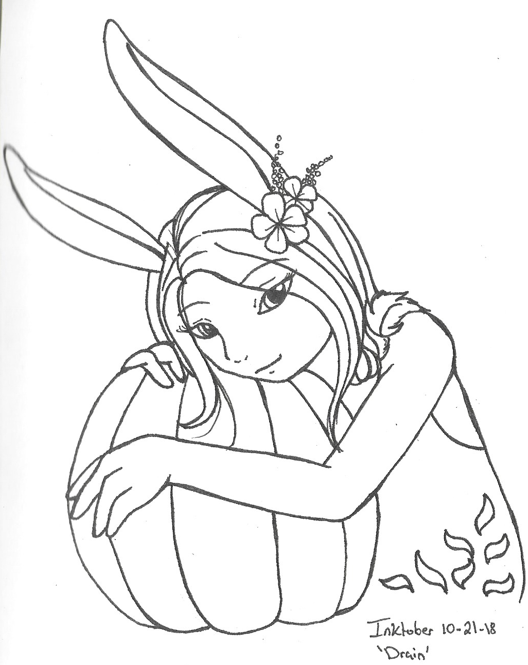 OC-tober art of Scarlet, with the prompt Drain. Another attempt at the pumpkin image from before, though my traditional art skills did not do her any justice. I'm sure she's fine with it. The more she poses with pumpkins, the more she gets to drain them anyway.