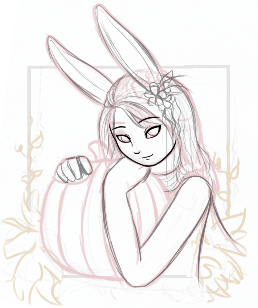 With Scarlet being based around the autumn season, I always had this portrait in mind of her possessively hugging a pumpkin. This sketch remained unfinished.