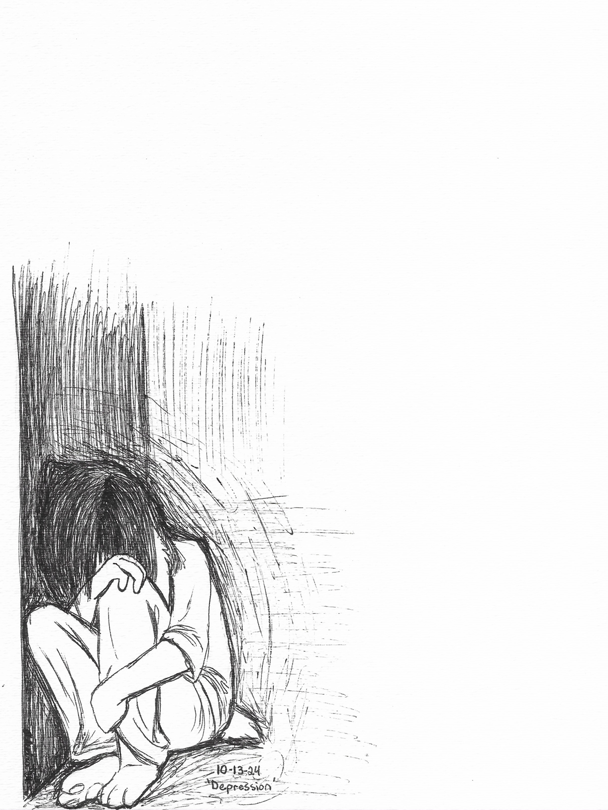 OC-tober art of Sheol, with the prompt Depression. A scene before Sheol made it to the afterlife. Please remember you are not alone in this world.