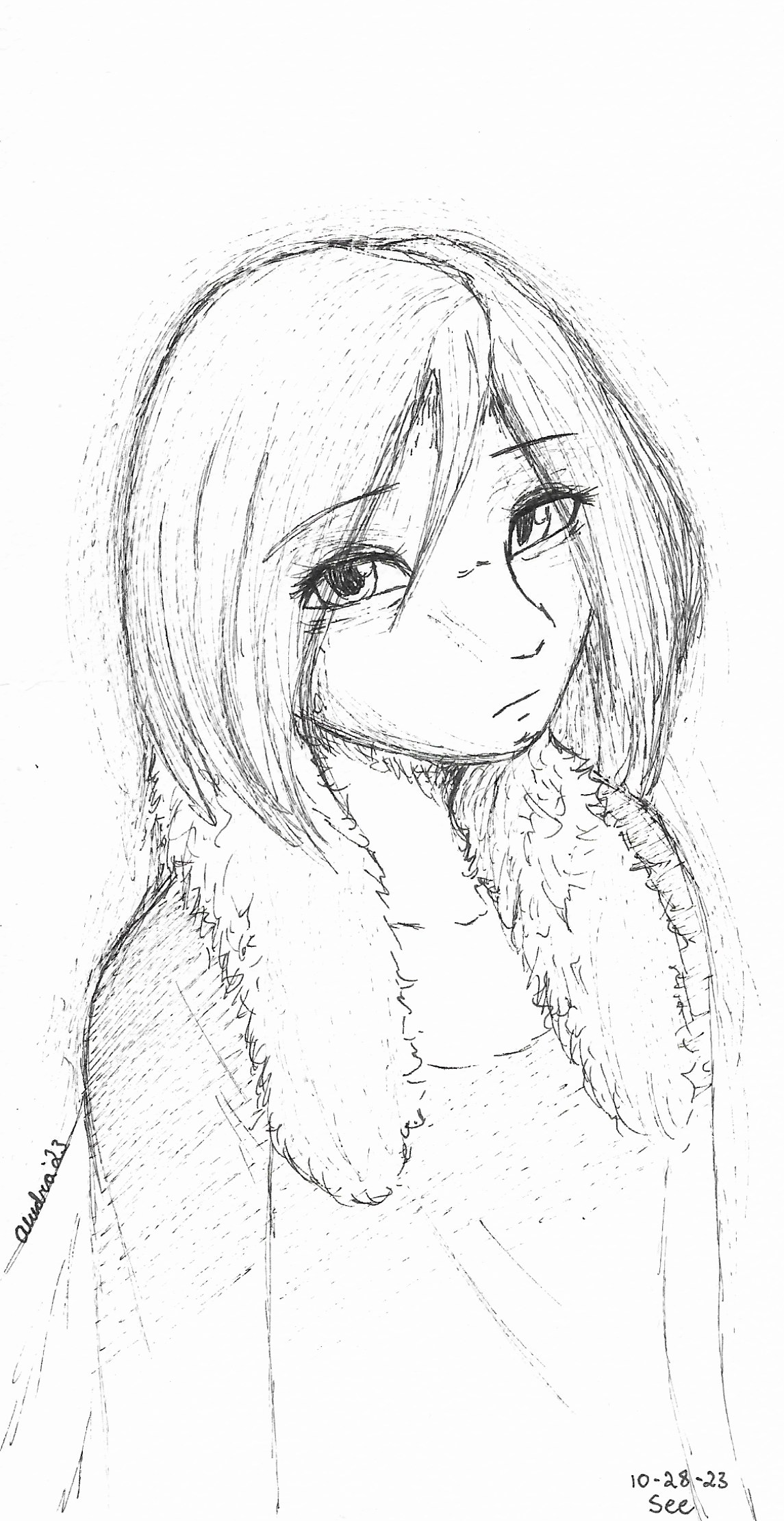 OC-tober art of Sheol, with the prompt See. A sort of experimental inked piece, which was meant to give Sheol a faded, hard to see appearance.