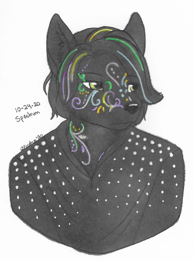 OC-tober art of Spectre, with the prompt Spectrum. While he didn't have an anthro design yet, I tried drawing him anyway. Though my paint pens were too thick to properly give him his delicate rainbow markings.