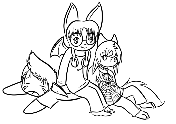 Todd and Mai using Noku as a beanbag chair. A rare glimpse into these characters in the past, where I imagined them all befriending each other.
