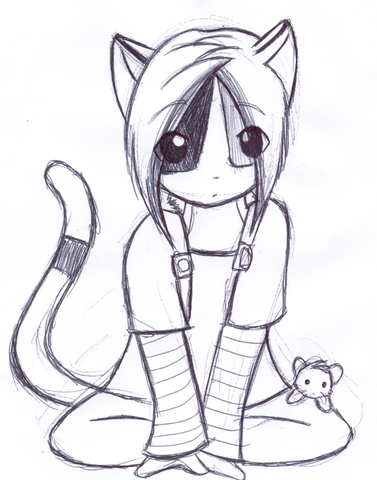 A ballpoint pen sketch of a chibi Token.