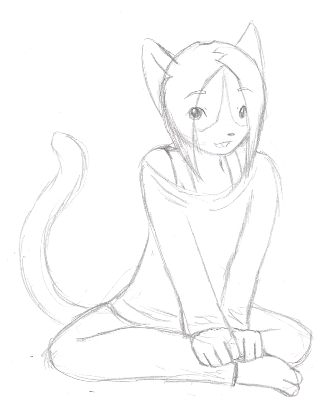 A quick pencil sketch of Token happily sitting.