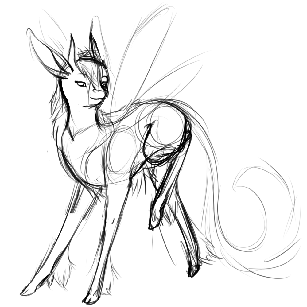A quick concept of Torch as a flame elemental kirin, with the idea of her being thin and delicate.