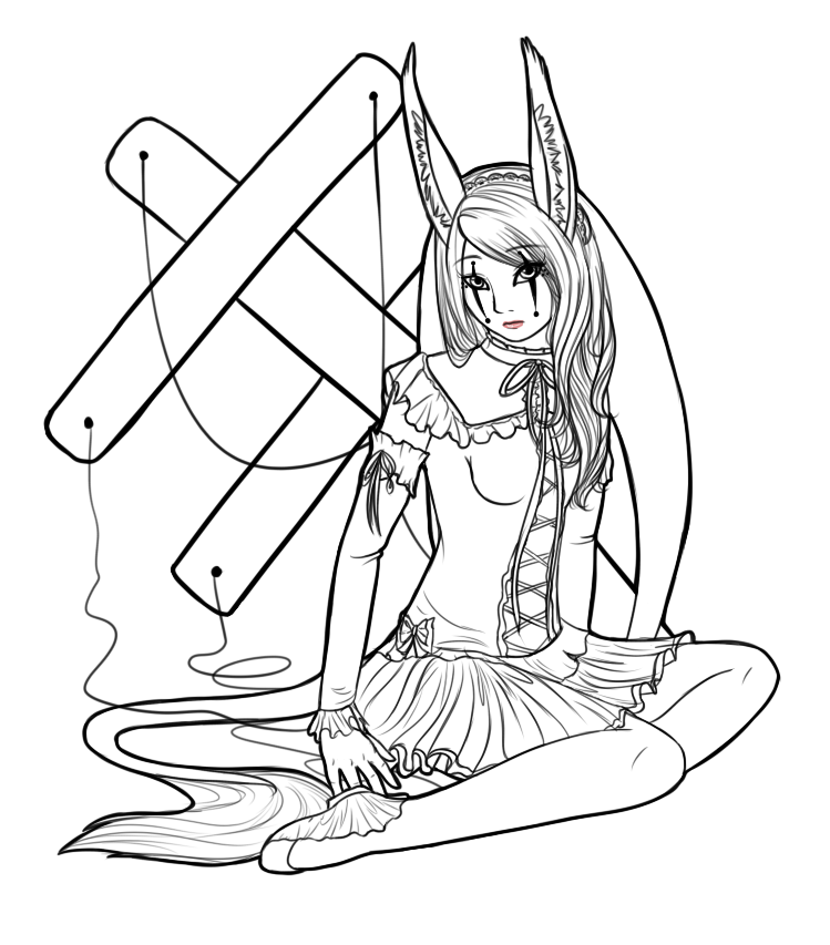 The same concept of the marionette doll, but with a much more complicated and refined sketch of Unique.