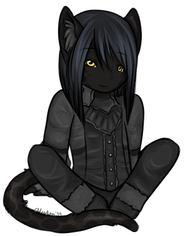 A chibi of Void with some very formal clothing, with his dark markings that are difficult to see.